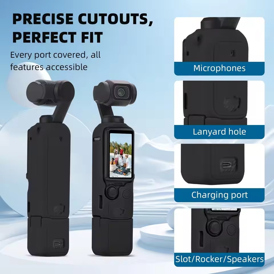 Laudtec High Quality Silicone Protective Case for DJI Osmo Pocket 3 Lens Screen Cover Shockproof Hand Strap Sports Camera
