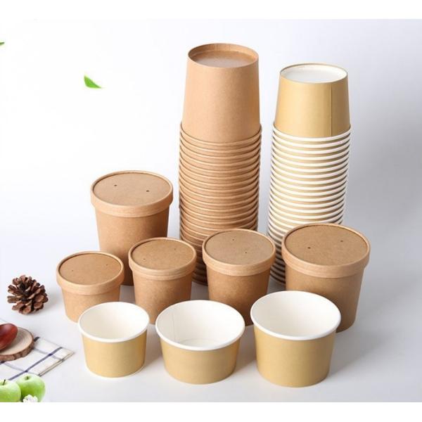 PLA Coating Disposable Biodegradable Take Out Containers Kraft Paper Soup Bowl 16oz 24oz
