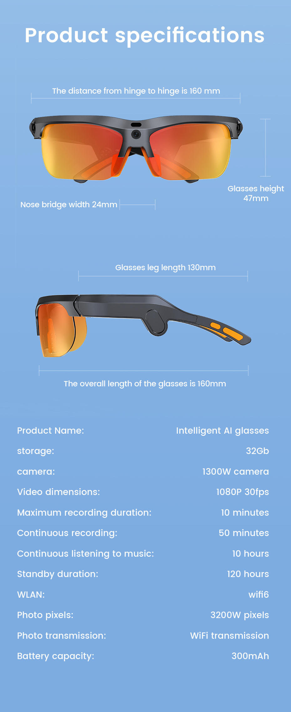 E08 Smart Glasses 1200P HD Video AI Object Recognition Real-Time Translation IP54 Waterproof Magnetic Charging Voice