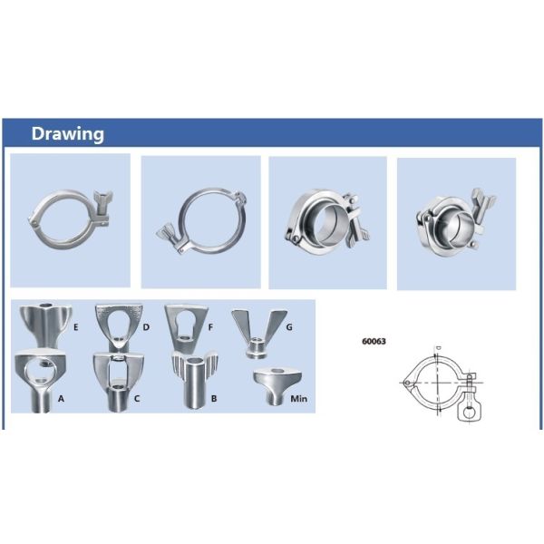 Sanitary Tri Clamp Union Single Pin Clamp SS304 SMS / DIN/3A CE Certificate