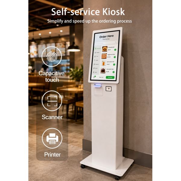 21.5 Inch Fast Food Ordering Machine Cashless Touch Screen Kiosk Smart Restaurant Self Pay Station for Cafe Factory