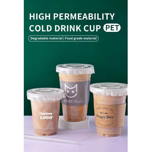 12oz 16oz Single Wall Clear Pet Cup Custom U/Flat shape Plastic Cups With Logo