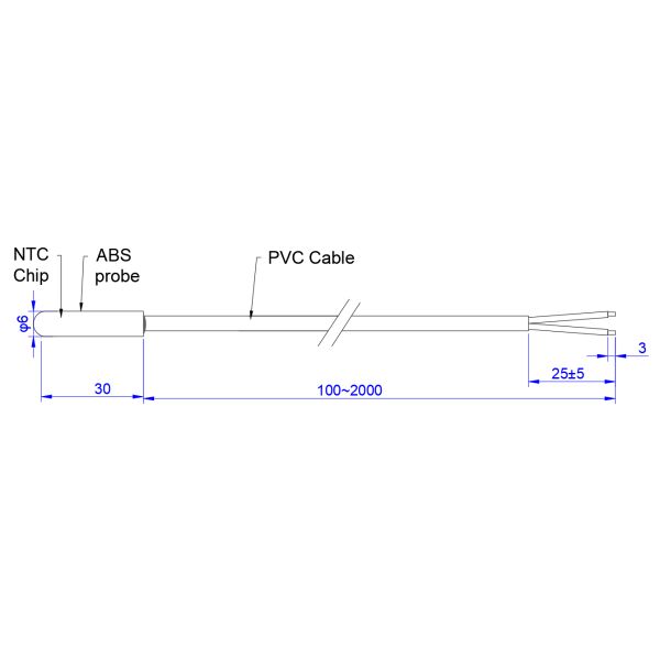 10k 3950k ABS NTC Electric Temperature Probe For Refrigerators