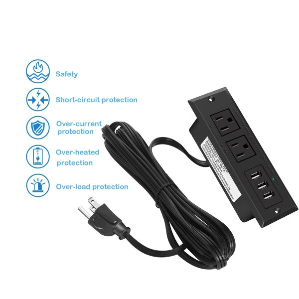 Standard Grounding Smart USB Power Recessed Desk Outlet For Office 120V