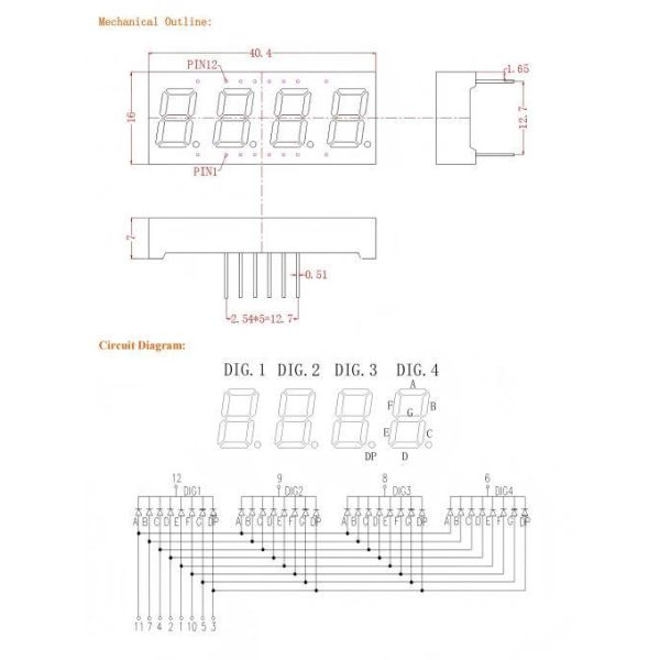 Versatile LED 4 Digit 7 Segment Display with 0.40 Inch Digit Height Suitable for Various Electronic Display Applications