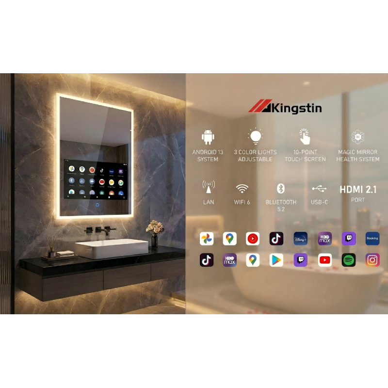 Kingstin Smart Arch: AI-Integrated Frameless Smart Mirror with Interactive Display | Wall Mounted LED Mirror