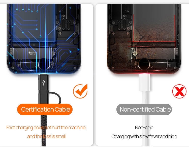 PD 18W Fast Charger 2 in 1 USB A to C+ Lightning Charge Cable USB Data Transmission