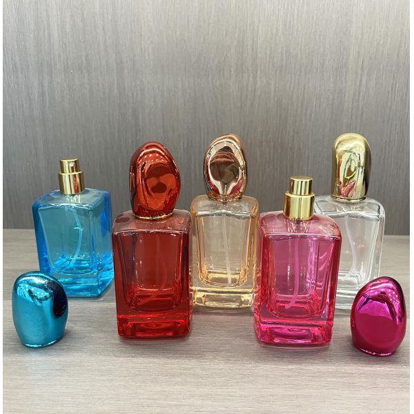 High End Square Bottom Blue Perfume Bottle with Box Customized 30mL 50mL Clear Glass