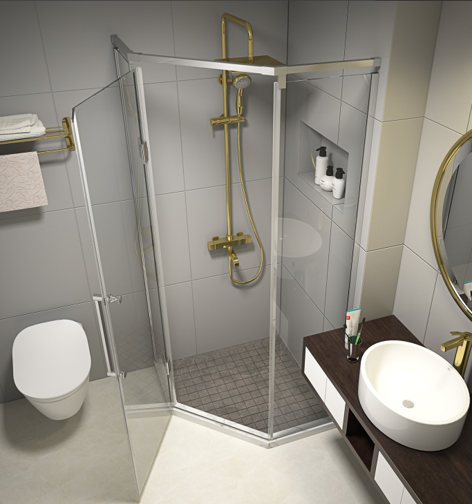 900x900mm Dimond Shape Corner Shower Stall Normal Temperature Storage