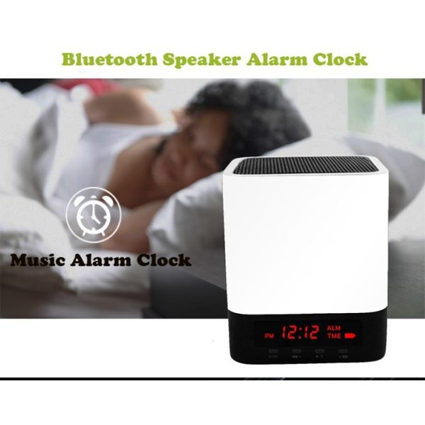 White Mini Desktop Alarm Clock Bluetooth Speaker , Wireless Sound Box With LED Screen