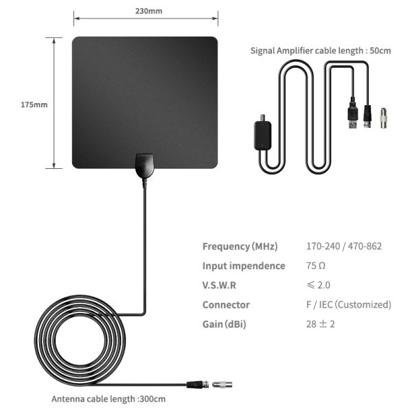 Indoor Digital TV Antenna 7 Inch Tablet with 150 Miles Omni Directional UHF DVBT2 Grille
