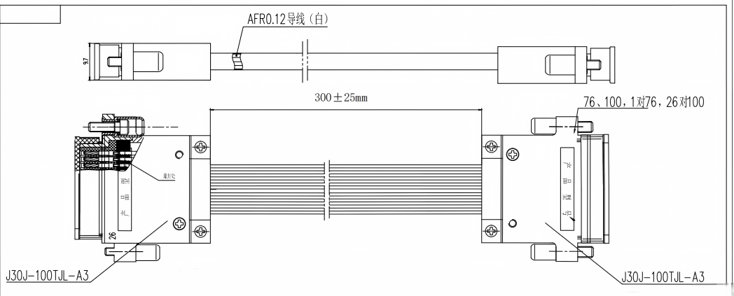 Micro Rectangular MDM J30J Cable Assembly J30J-100TJL-A3 To J30J-100TJL-A3 100 Pin Male Plug Connector