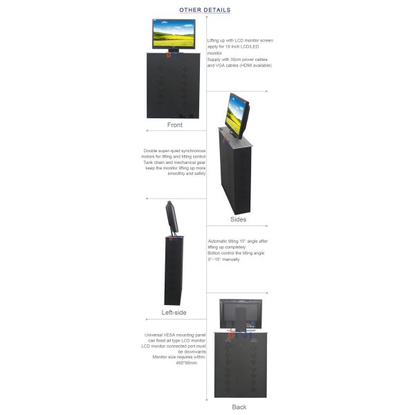 Brushed Aluminum Alloy Computer Screen Lift , Automatic Pop Up LCD Monitor Lift