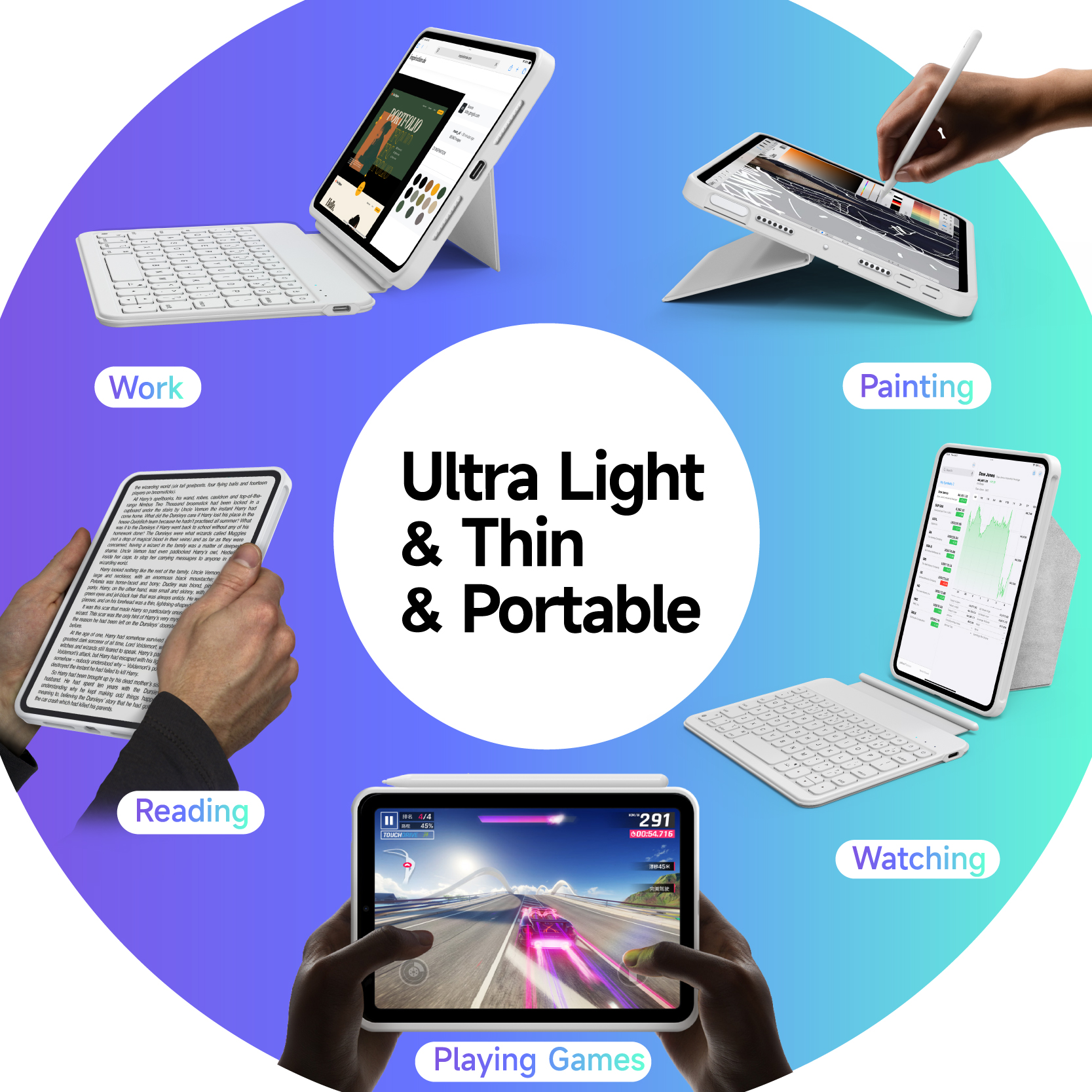 Laudtec Smart Tablet Cover PU Leather Wireless Scissor 64 Keys Keyboard Case with Auto Wake/Sleep for iPad Mini6/7 8.3 Inches