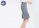 Cotton Frilled Hem Wrap Womens Knit Skirt / Lady Pencil Ruffle Skirt Knee Length