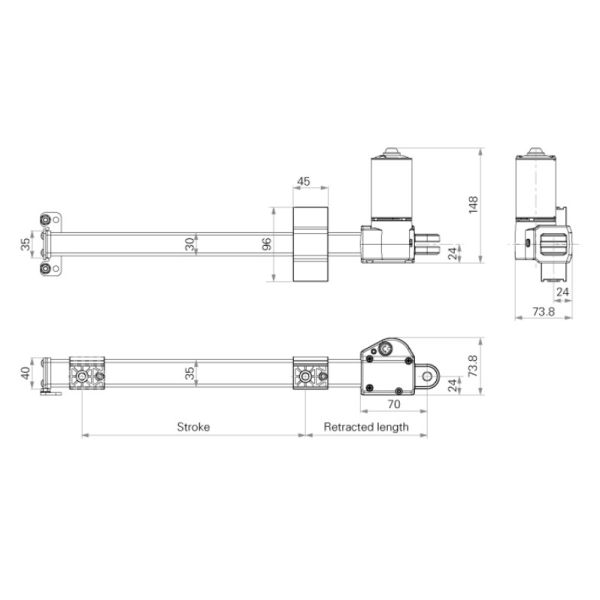 1000N Electric Linear Actuators 12/24V DC Direct Cut Hall Sensors L Shaped Mounting Bracket