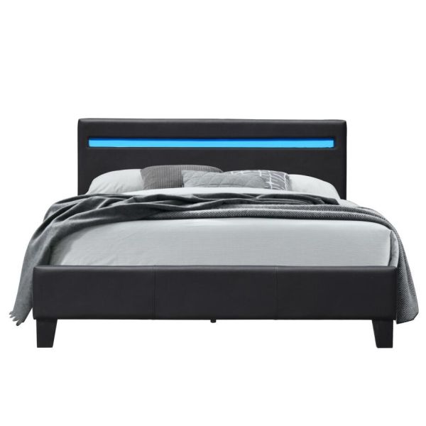 Double Size Leather Led Upholstered Bed For Modern Bedroom