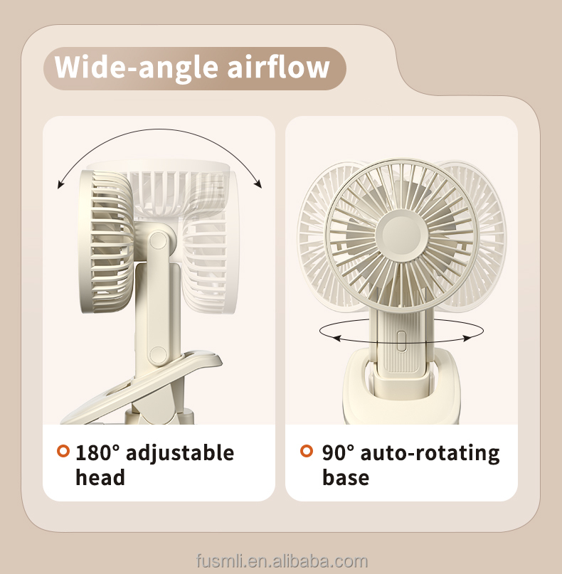 OEM/ODM Custom Factory Automatic Oscillating Handheld Clip-On Fan with Three-Speed Settings and Brushless Motor for Present