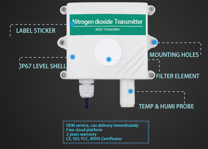 Professional Environmental Sensor RS485 Nitrogen Dioxide Gas Detection Sensor 0.1ppm NO2 Transmitter