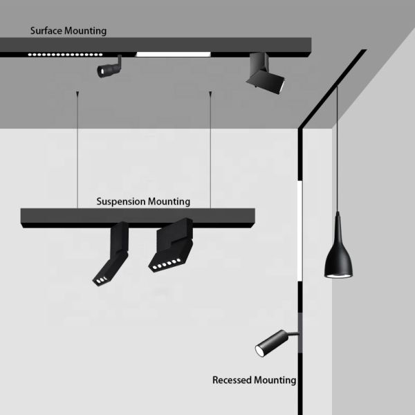 Interior Design Linear LED Track Light Suspension Mount Installation