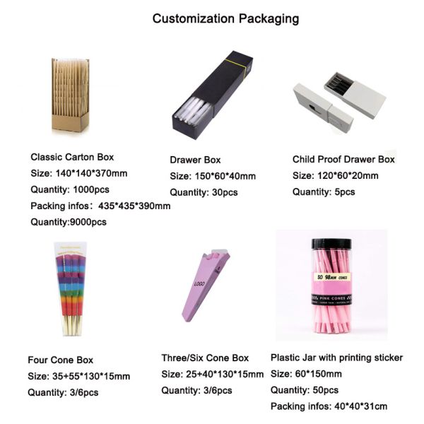 Custom Printing Colored Cigarette 24k Gold Pre Rolled Cones Papers Wrapping