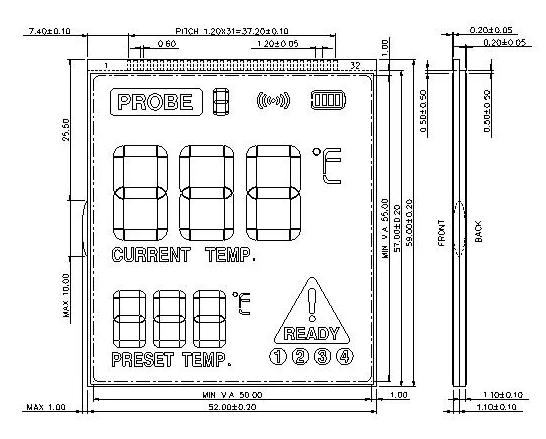 Customized Positive Transmissive 7 Segment LCD Panel 12 O′Clock FSTN Segment LCD Display