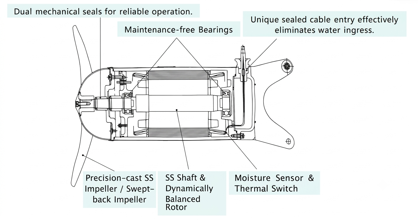 Compact & Durable High Efficiency Self-Cleaning Energy Saving Submersible Mixer for Wastewater Treatment