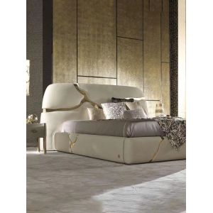 Lapiaz King Upholstered Platform Bed Inlaid Gold Stainless Steel