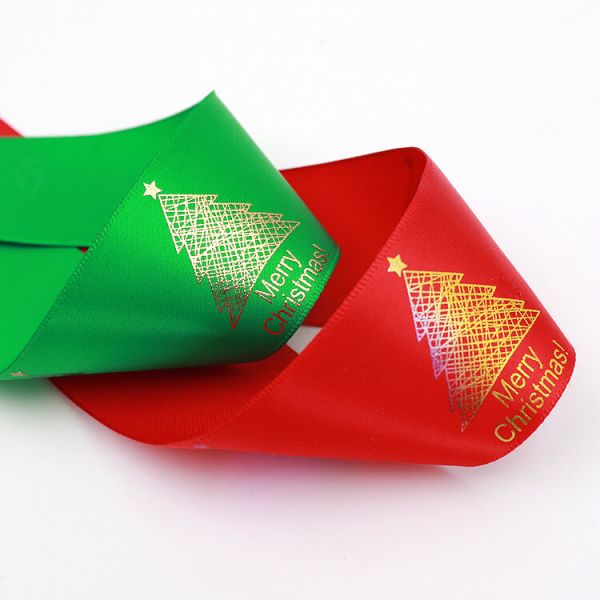 Red Satin Polyester Foil Custom Logo Print Ribbon