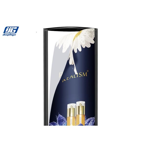Curved Black Snap Frames Wide Display Angle Illuminated Poster Floor Stand