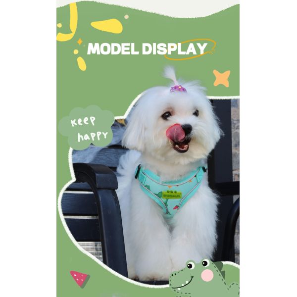 New dog leash small and medium-sized dog chest harness cartoon dinosaur dog walking rope reflective pet chest harness