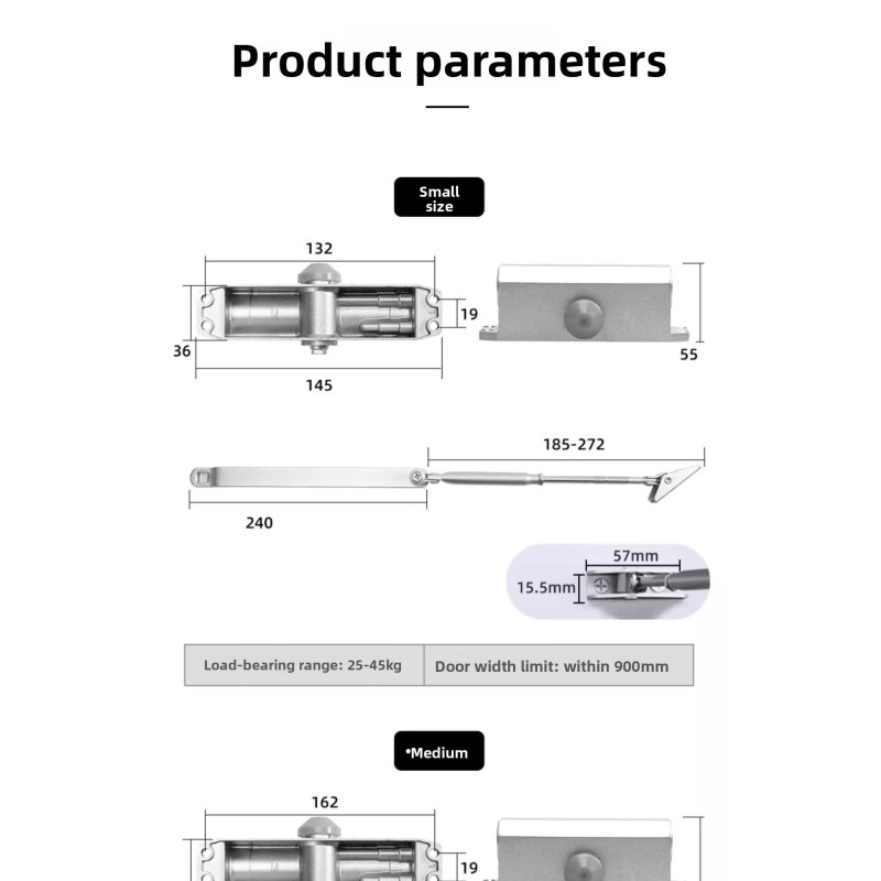 Modern Design Aluminum Hydraulic Buffer Automatic Silent Spring Heavy-Duty Fire Door Closer Adjustable Speed 55-100kg Capacity