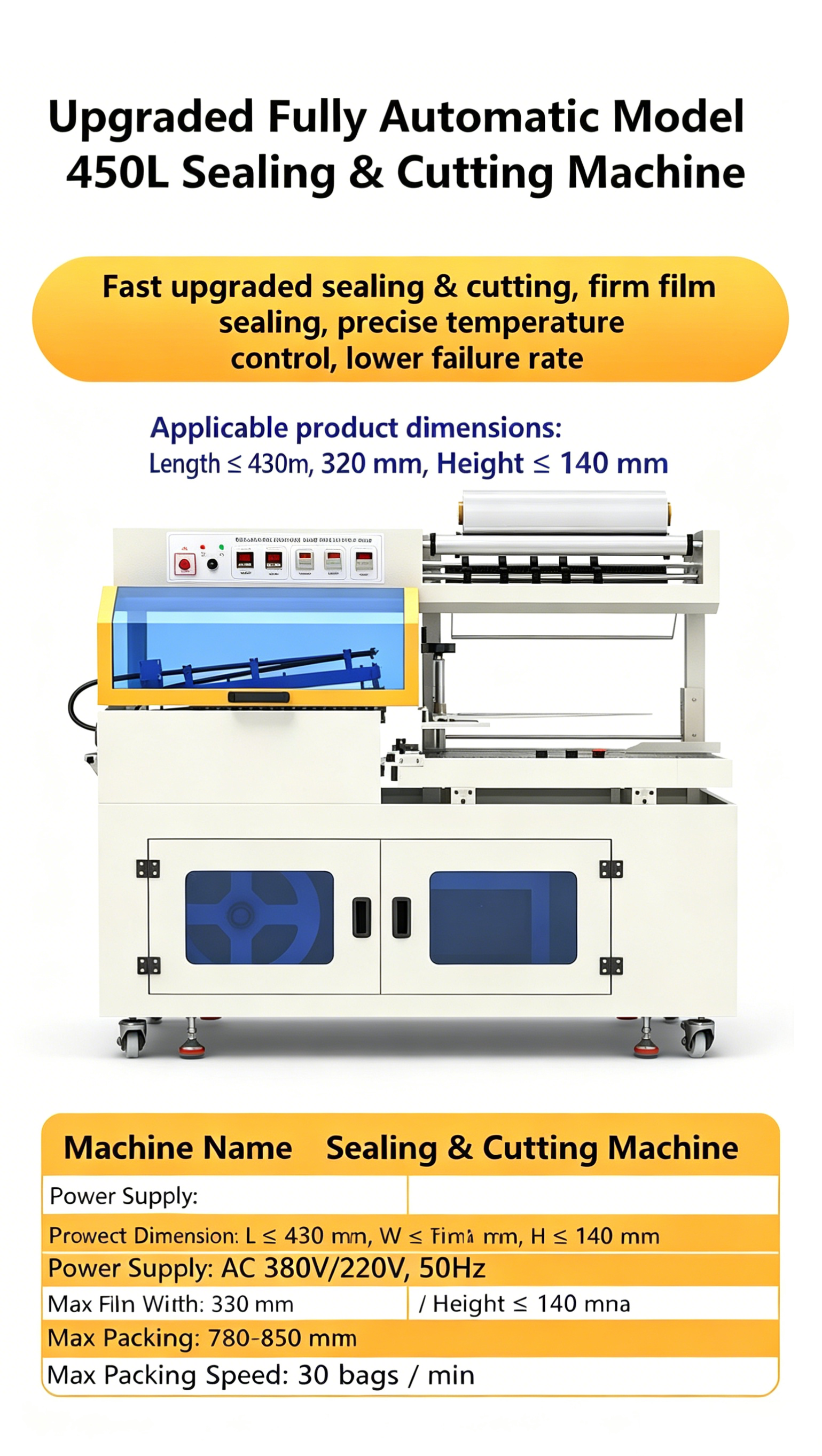 Fully Automatic L-Type Sealing and Cutting Heat Shrink Wrapping Machine With 1.5m Tunnel for packaging lines