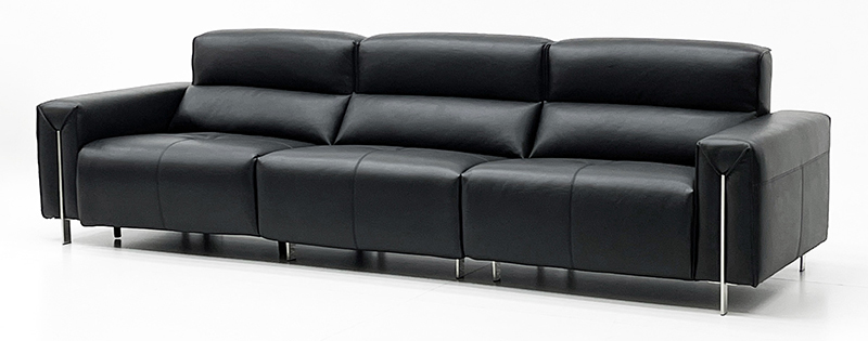 Modern Recliner Sofa in Black Leather with Adjustable Headrest – High Back