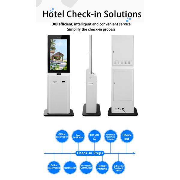 32 Inch Hotel Self Check-In Out Machine Android RK3288 Binocular Camera Receipt Printer Room Card Issuance Kiosk OEM
