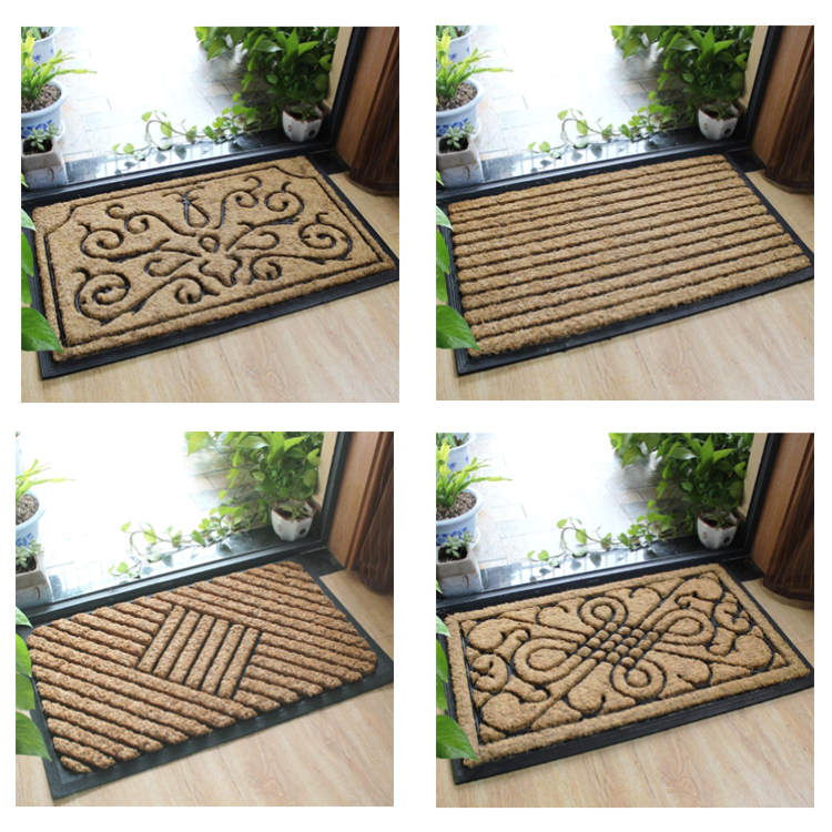 Natural Coir Entrance Matting / Coir Personalized Door Mats Grid Style