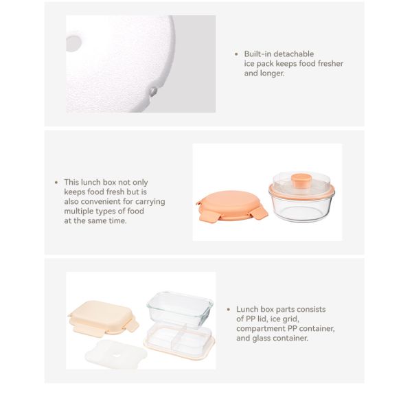 Stackable Glass Lunch Box with 950ml and 1050ml Capacity Microwave Safe and Leak-Proof Bento Box