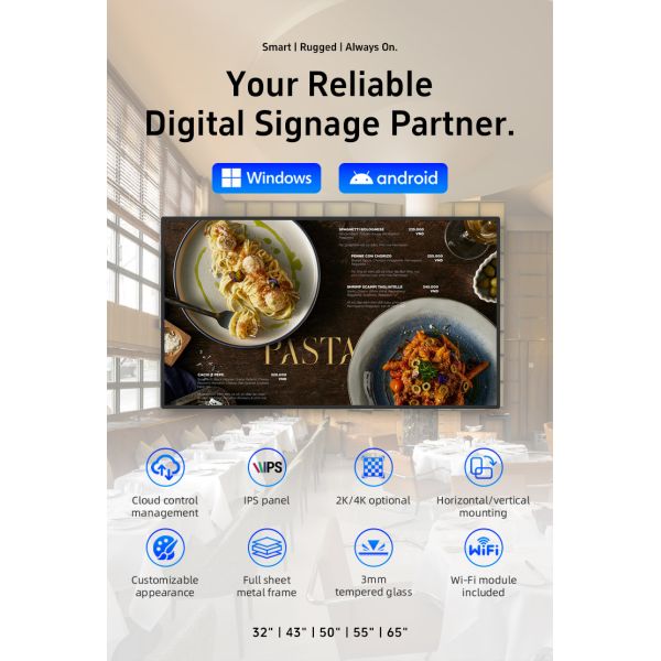 Indoor Shop Android Computer Operating Systems Wall Mount Digital Signage Display 24/7