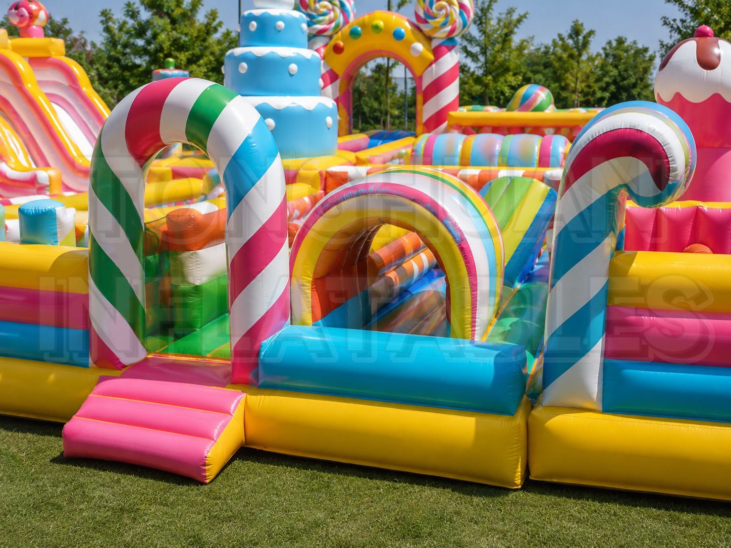 Large Inflatable Candyland Fun Park with Double Slides Interactive Games and Colorful Decorations for Rental Projects