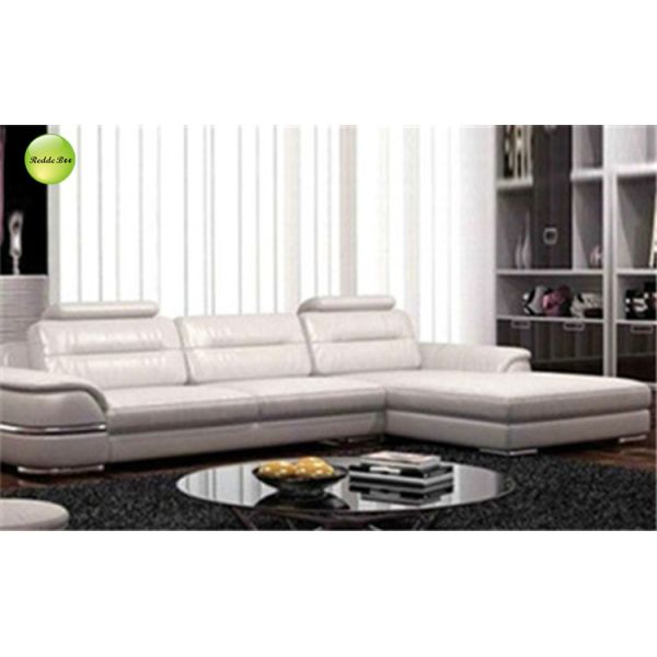Low Profile Boucle White Tan Leather Corner Sofa Modular Couch Breathable