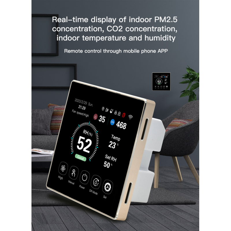 Fresh Air Dehumidification Controller For HRV ERV System With PM2.5 CO2 Real Time Monitoring Used For AC EC DC Fans