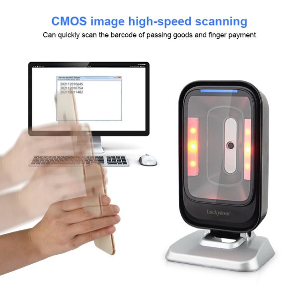 Desktop Omnidirectional Barcode Scanner 2D Hands Free USB Wired Automatic Image Sensing