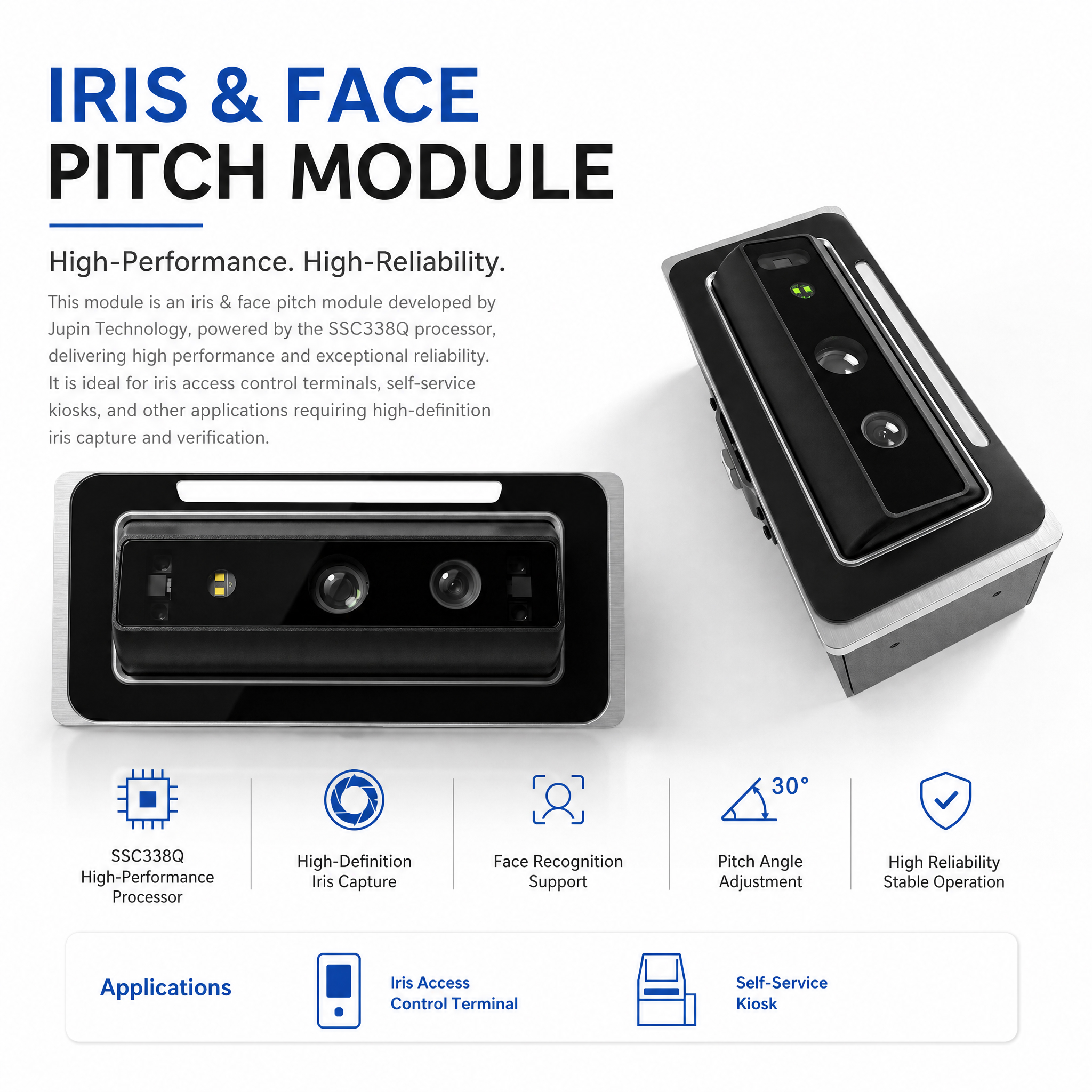 JP-iD18M Iris Camera Module Iris Camera Resolution 5 Megapixels Infrared 810nm Black