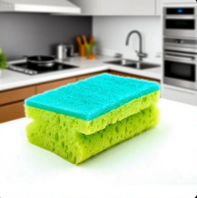 Multiple colored cleaning sponges displayed together