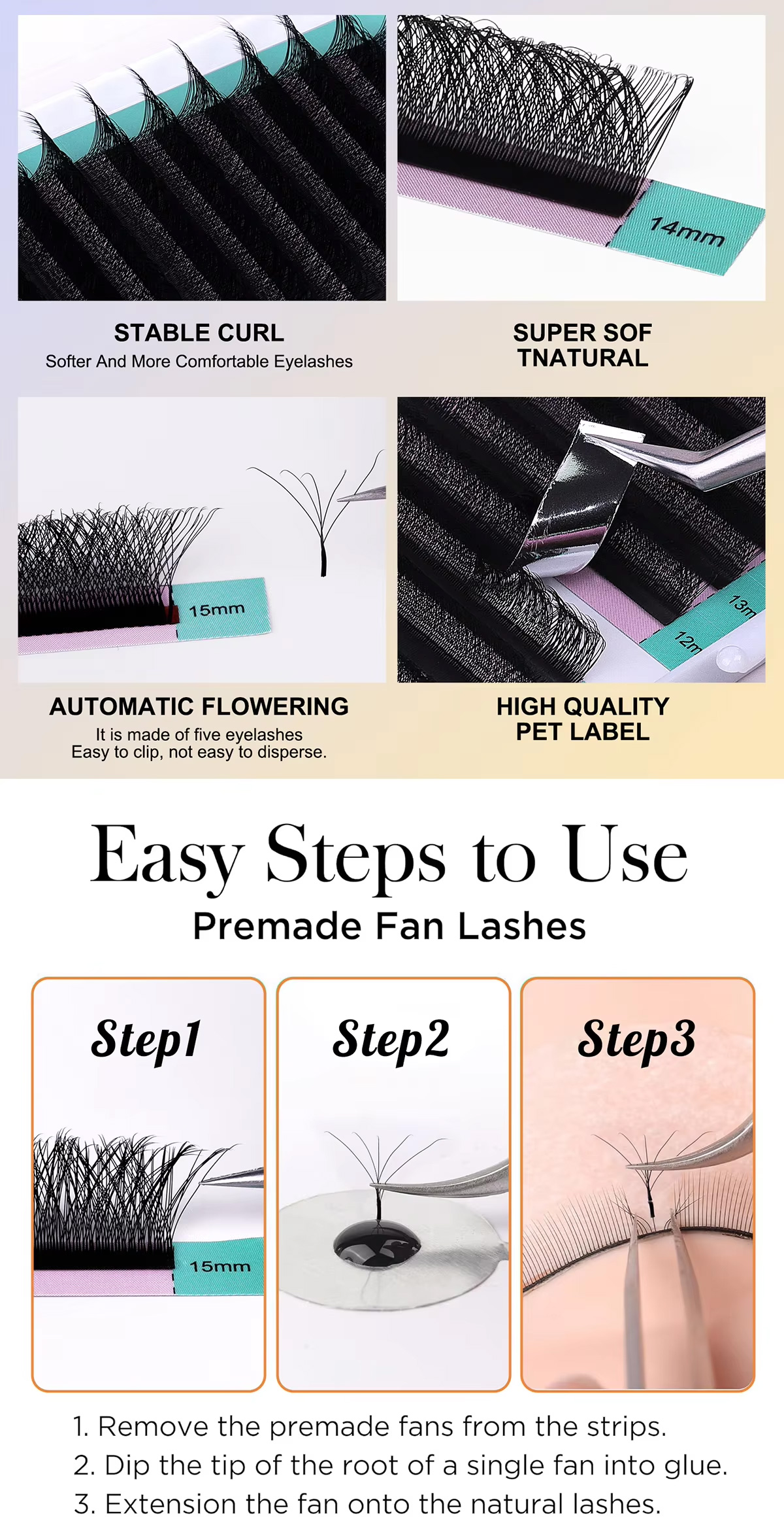 Private Label Silk Premium Lash Extension Trays Velvet Soft Matte Black Natural Korean PBT Fiber 16 Rows 5D
