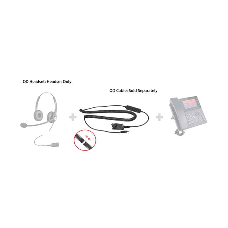 QD Quick Disconnect to RJ9 4P4C Headset Cable with Inline Control for Call Centers & IP Telephones