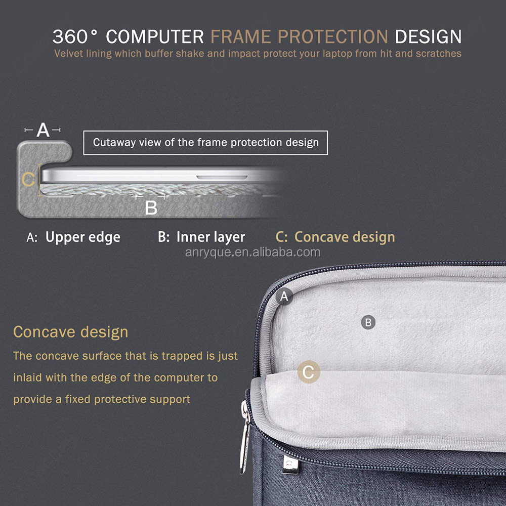 For Laudtec Polyester Laptop Sleeve Handbag Case Waterproof Zipper Portable Notebook Cover Business Shockproof Lap Top Bags for Wholesale OEM/ODM