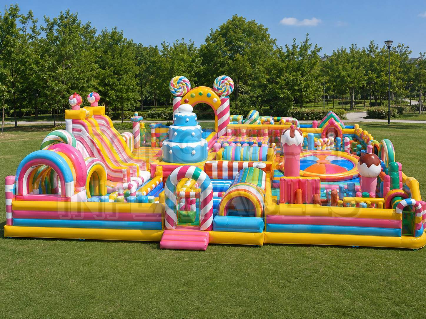 Large Inflatable Candyland Fun Park with Double Slides Interactive Games and Colorful Decorations for Rental Projects