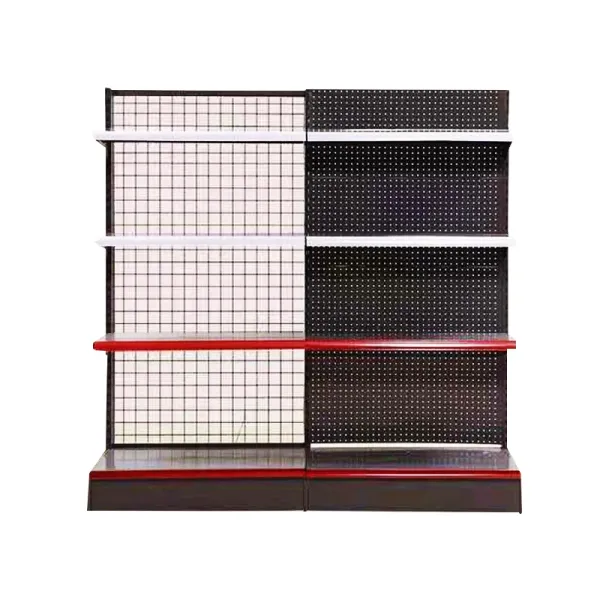 Metallic Mesh Back Gondola Shelving Cold Rolled Steel Rack Supermarket Shelf