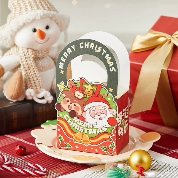 Christmas Gift Boxes Cartoon Santa Pattern Paper Tote With Arch Handle